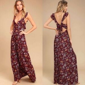 Lulu's Burgundy Floral Midi Dress